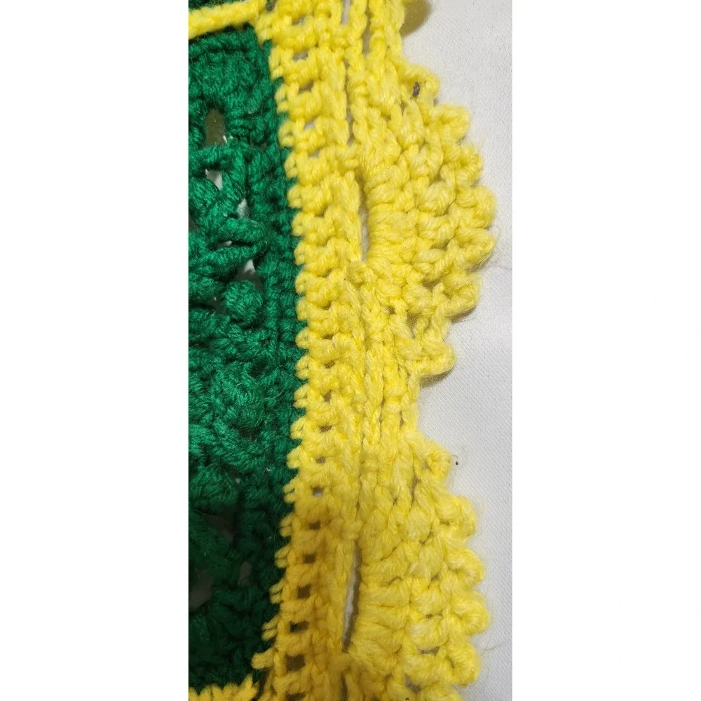 Vintage Handmade Crochet Granny Square Afghan‎ Blanket Green Yellow Floral Throw